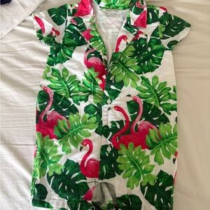 Janie and Jack Green and Pink Flamingo Bodysuit